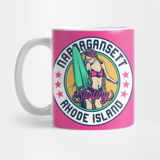 Retro Surfer Babe Badge Narragansett Rhode Island Mug